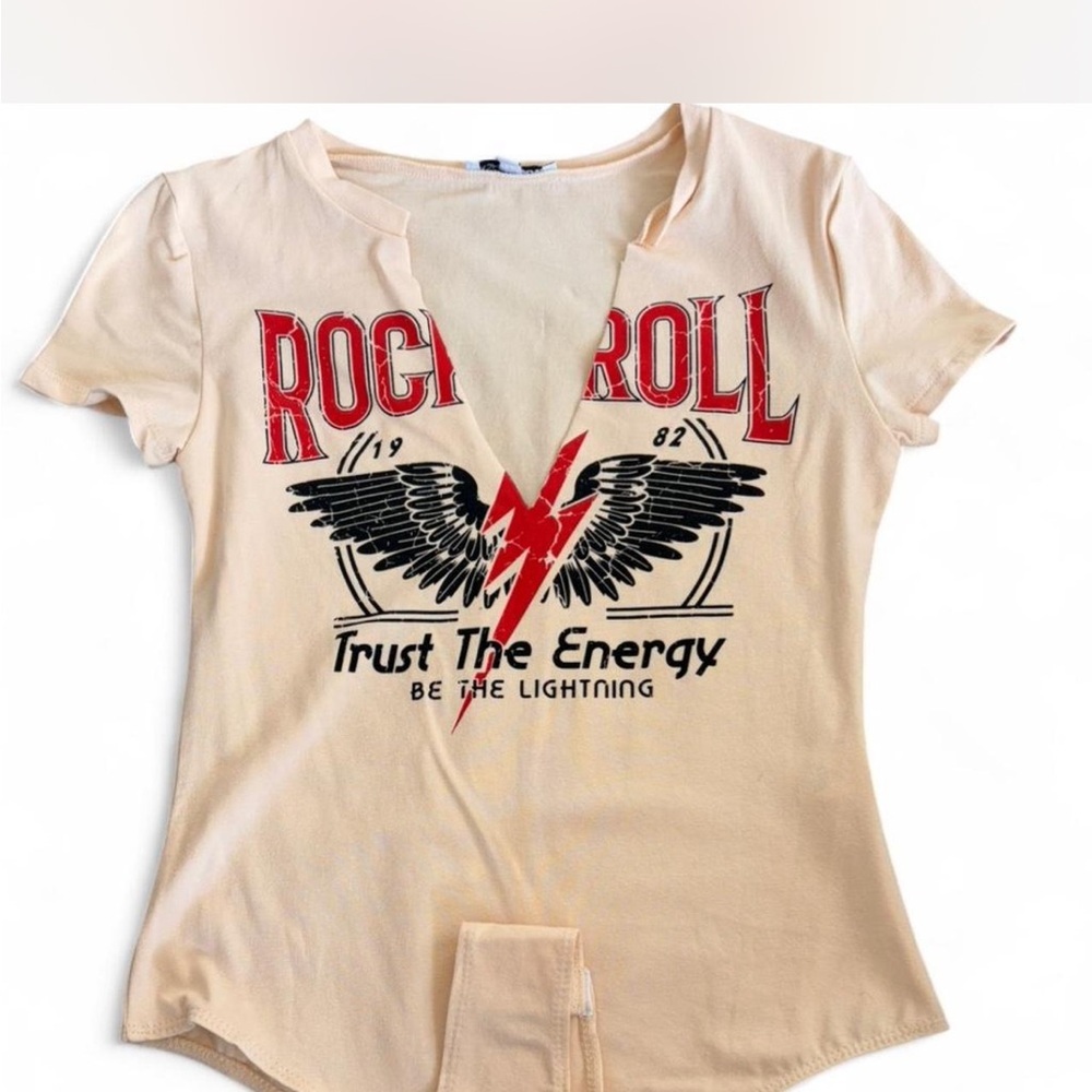 Fashion Nova Cream Rock Roll Bodysuit